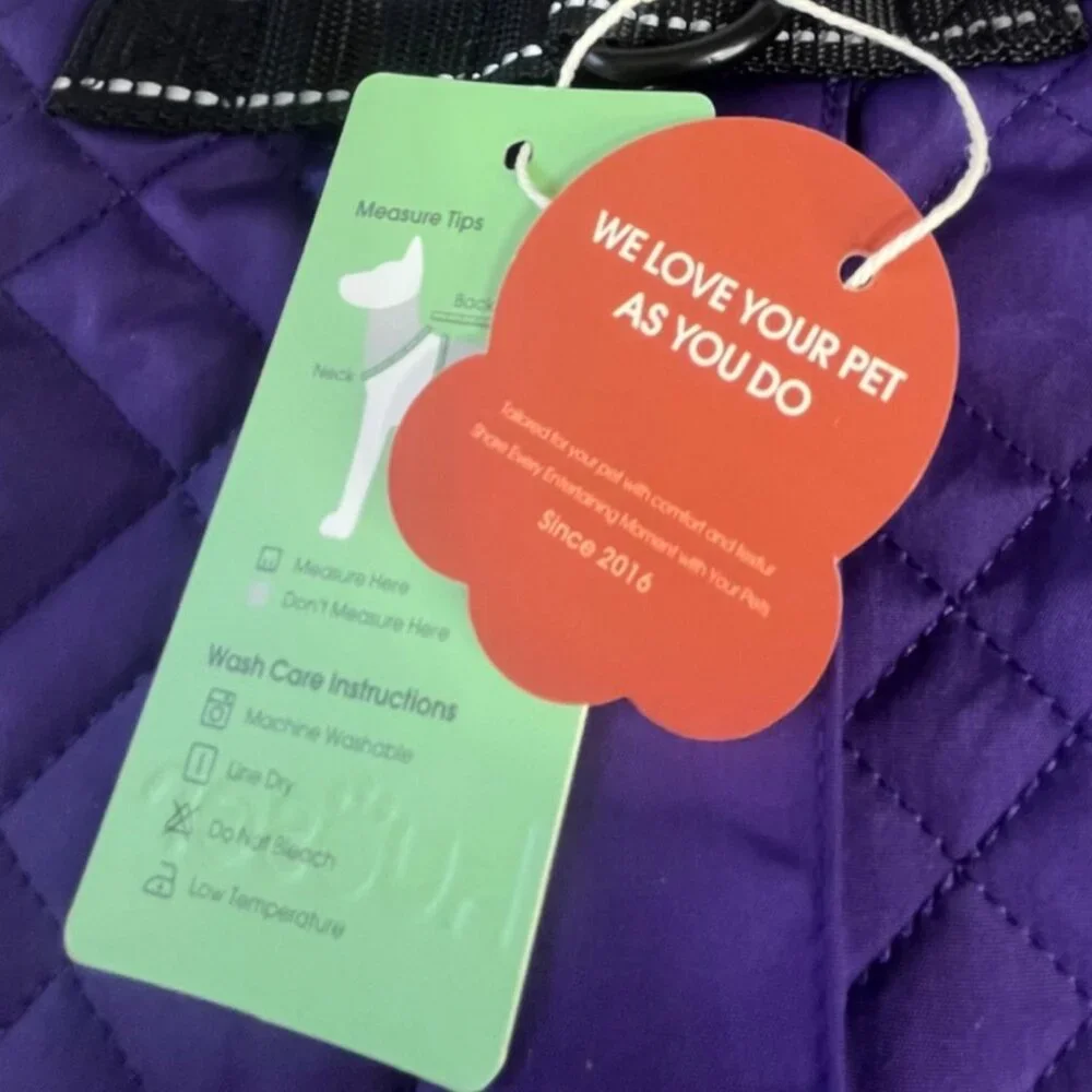 Kuoser Quilted Dog Winter Coat Purple‎ Small Adjustable Fit